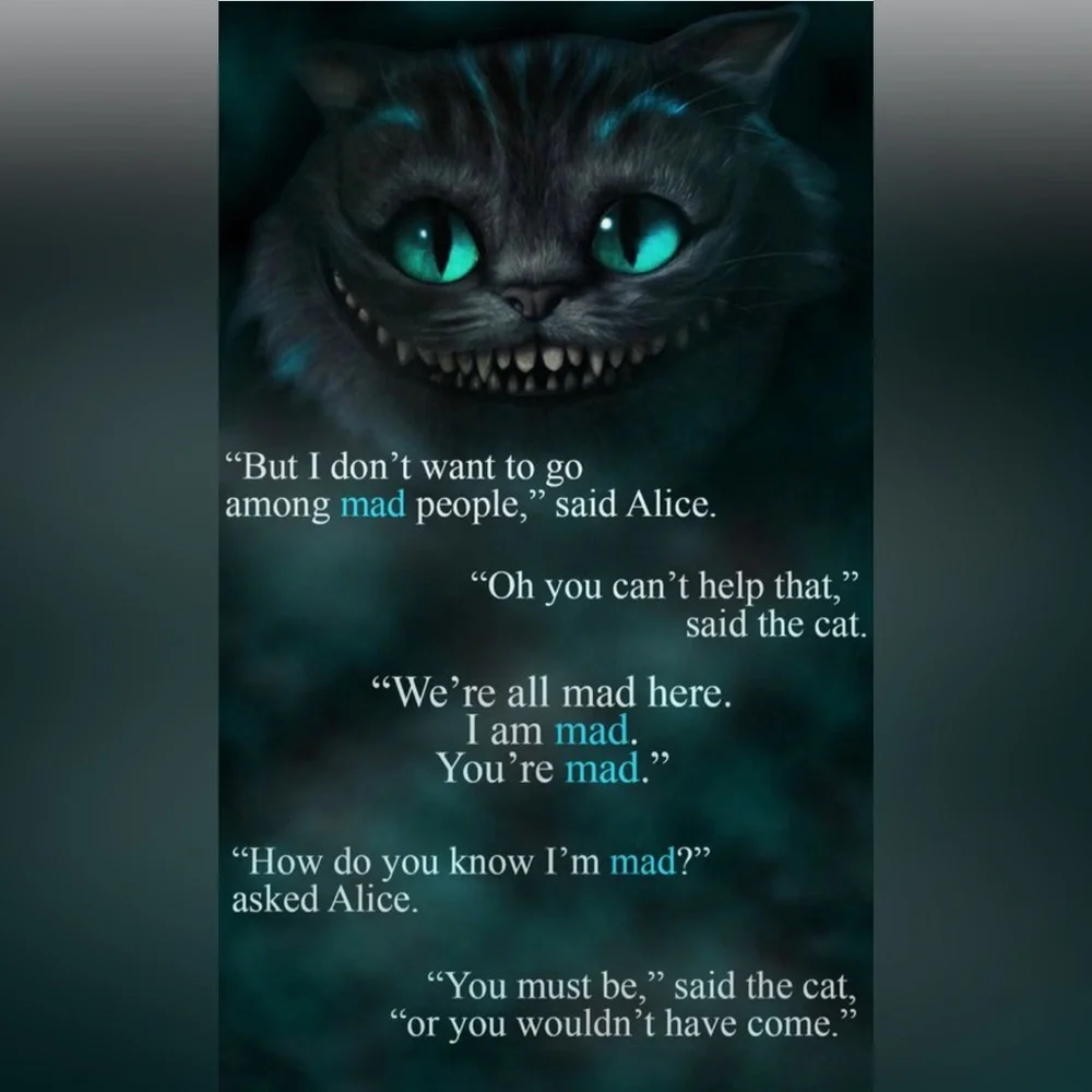 “Cheshire Cat” Alice in Wonderland Toothy Grin Green Striped Steel Fantasy Studs